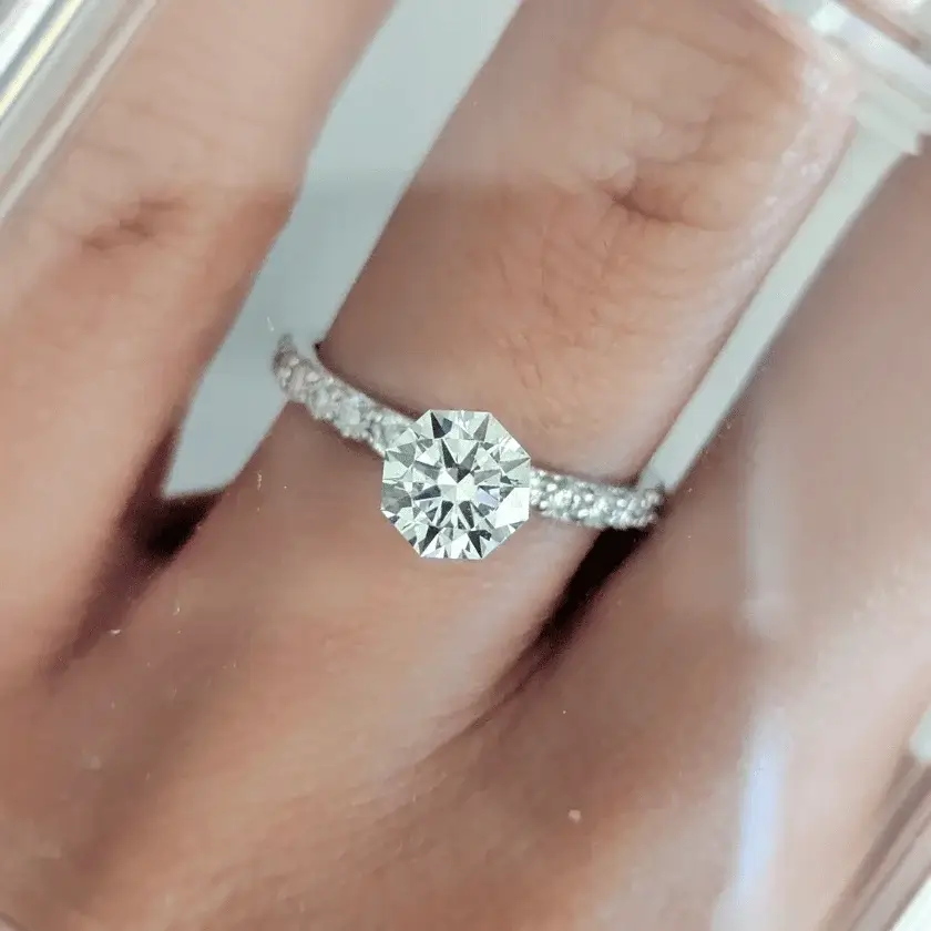 custom cut hexagon hearts and arrows round brilliant cut diamond