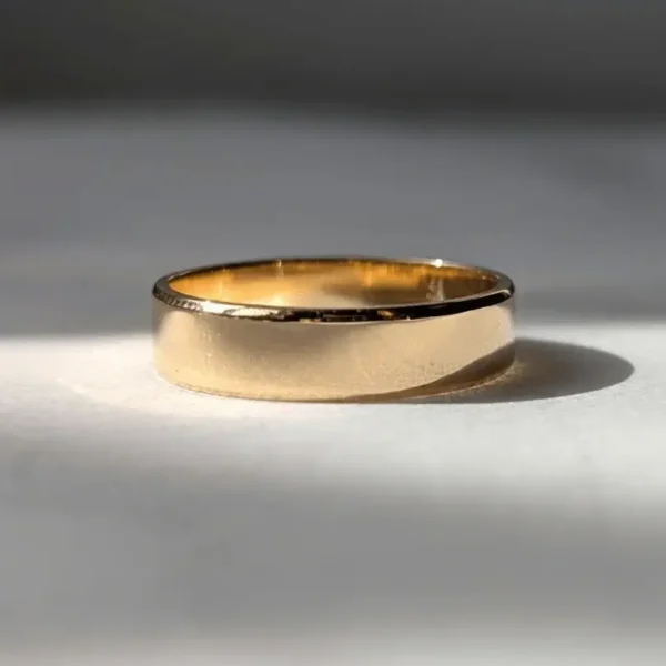 5mm flat comfort fit wedding band polish finish in yellow gold